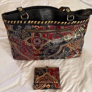 Patricia Nash Navy Blue, Burgundy and Gold Patterned Shoulder Bag